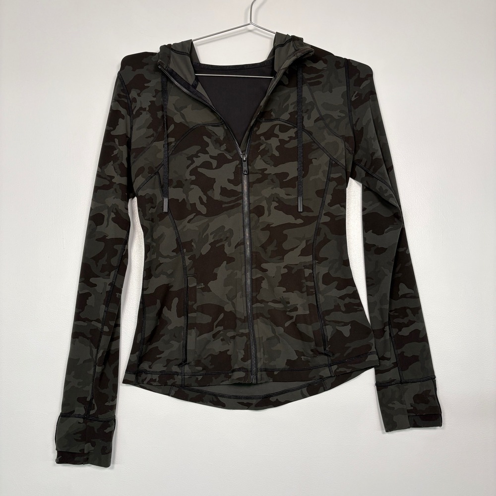 Lululemon Womens Hooded Define Jacket Size 8‎ Camo Green Black Full Zip Luon